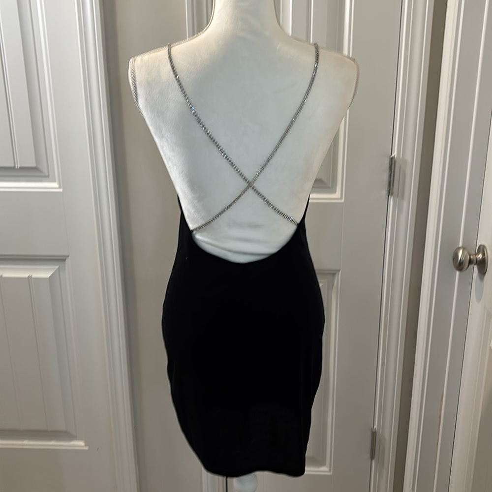 Divided Black and Silver Mini Dress with Chic Design Size Medium